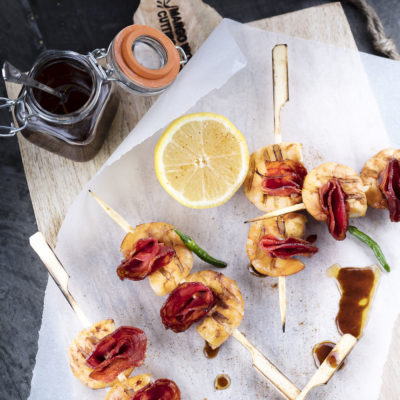 Brochettes crevette-chorizo